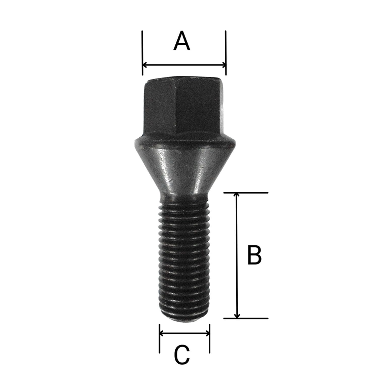 Tracer Lot de 20 boulons de roue coniques noirs M12 x 1,25 24 mm