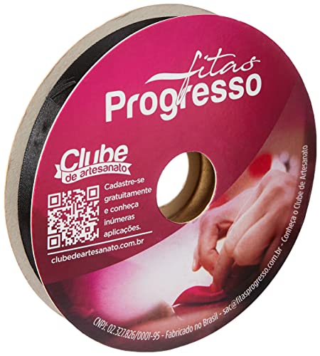 Fita De Cetim 15mm 50mts. Preto 219 - Rolo Fitas Progresso Preto