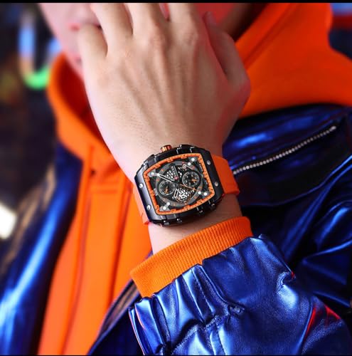 Image of PASOY Luxury Chronograph Watches for Mens Rubber Strap Black Waterproof Date Analog Quartz Watch