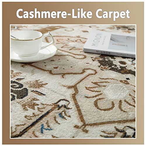 Finoren Bohemian Traditional Area Rug, Stain Resistant Washable, Low Pile Non-Slip Rug For Living Room Bedroom Dining Room Kitchen Indoor Office, Pet Child Friendly Floor Decor,Coffee,5'X7' #TOP4