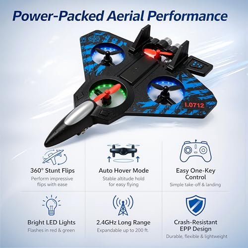 Image of RC Fighter Jet Remote Control Airplane for Kids & Adults, RC Plane Drone Toy with Lights 360 Flip, Stunt Roll, Glider Plane Flying Aeroplane Toy Gift (Thermocol Material, Max10 min Fly time)