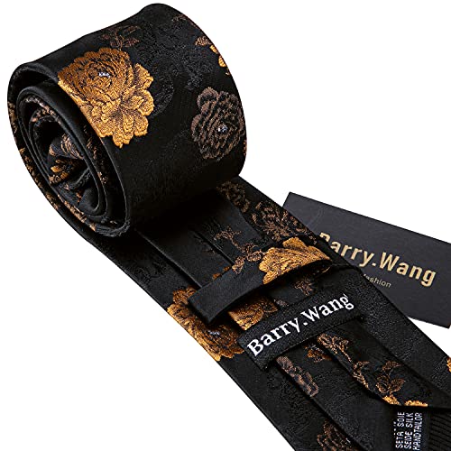 Image of Barry.Wang Flower Ties for Men Handkerchief Cufflinks Set Wedding Necktie Set Party