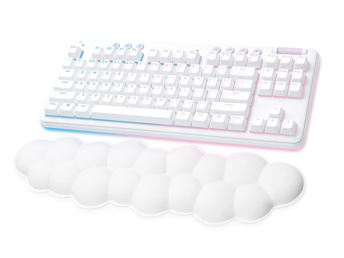 Logitech G715 kabellose Tastatur mit LIGHTSYNC-RGB-Beleuchtung, Lightspeed, Taktile Switches (GX Brown) und Handballenauflage, PC/Mac - Weiß