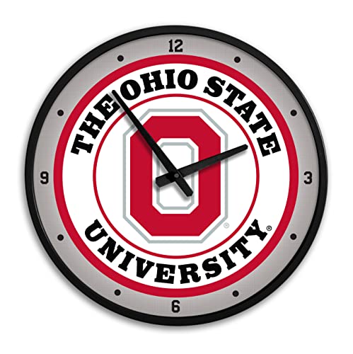 The Fan-Brand NCAA Ohio State Buckeyes: Block O - Back Frame - Modern Disc Wall Clock - Sports Team Bar Sign Décor - Home, Dorm, Garage, Office, Fan Cave