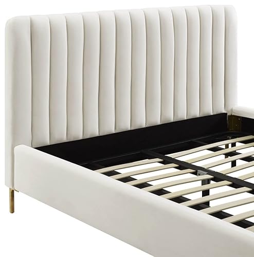 Tov Furniture Angela 41.7" H Transitional Velvet Upholstered Queen Bed In Cream #TOP5