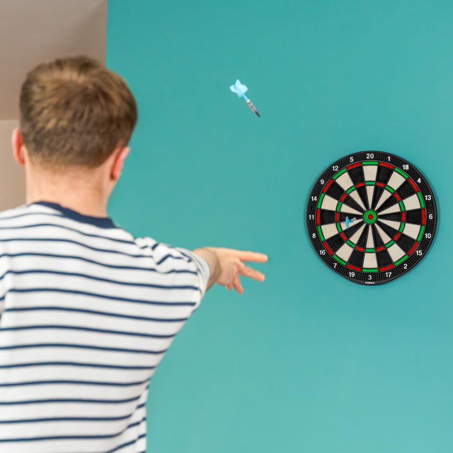 FORZA Bersaglio a punta morbida con 6 freccette | Tavola leggera in ABS da 42 cm, superficie rimbalzante ridotta, set di freccette premium opzionale