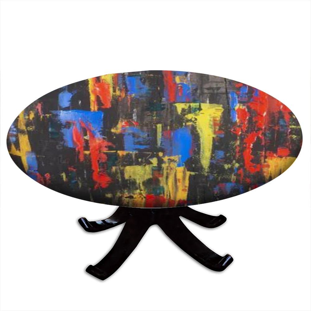 Marble Round Tablecloth with Elastic Edge, Marble Texture, Suitable for Dining Tables, self-Service Parties and Camping, Fit for 56" Table,