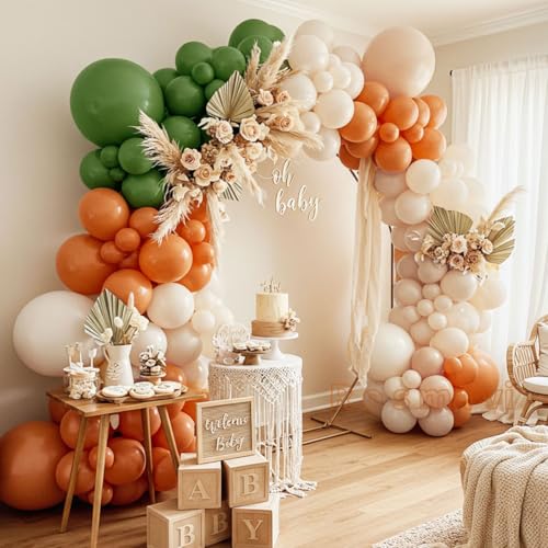 Sage Green Terracotta Orange Ivory Balloon Arch Kit – Double Stuffed Burnt Orange Green Balloon Garland for Little Cutie Baby Shower Wedding Rustic Birthday Party Fall Decorations