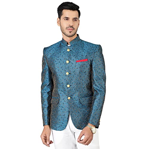 Image of WINTAGE Men's Banarasi Rayon Cotton Green Bandhgala