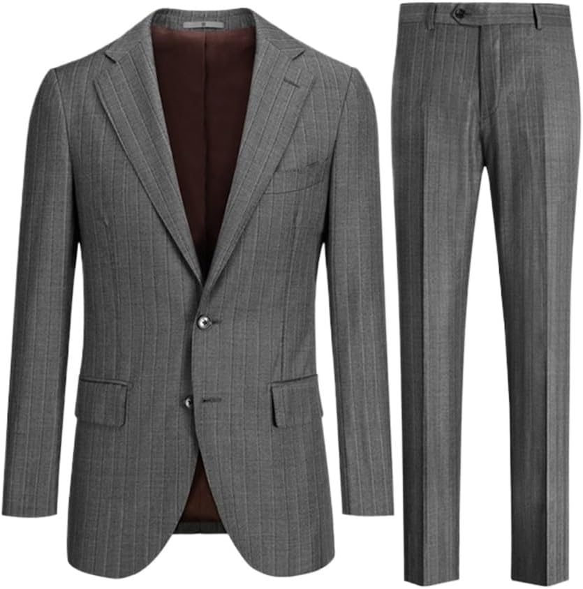 Dark Grey Stripe Men's Suit Set Casual Business Men Slim Fit Spring Separates Jackets