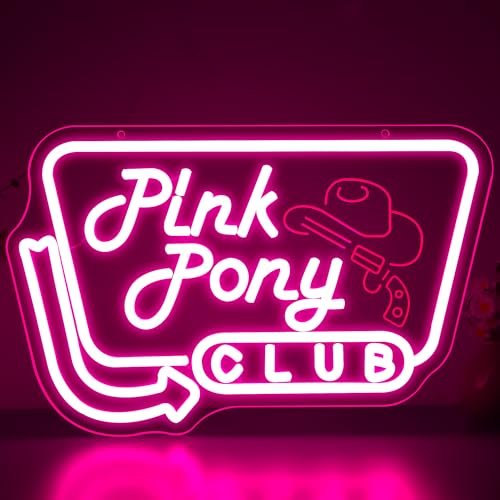 Image of Pink Pony Club Neon Sign for Wall Decor | Dimmable led light, cowgirl hat, disco party decor, midwest princess style, bar wall gift for girls, size 15.7*10.2 in