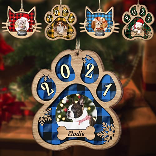 Personalized Dog Christmas Ornament,Custom Wood Dog Paw Ornament for Christmas Tree,Pet Christmas Ornaments with Photo Name