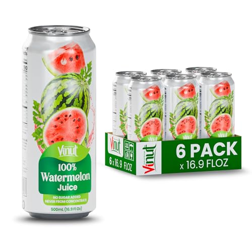 Image of VINUT 100% Watermelon Juice, No Added Sugar, Not From Concentrate, 16.9 fl oz (500 mL) Can, Pack of 6