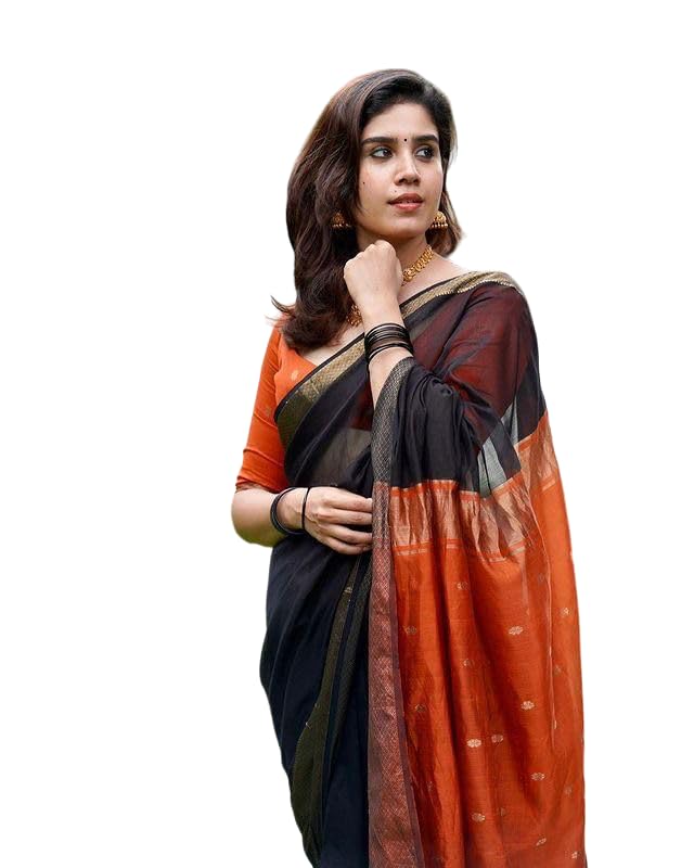 Image of Women's Banarasi Style Pure Kanjivaram Silk Jacquard Kanchipuram Pattu Saree With Un-Stiched Blouse (BLACK)