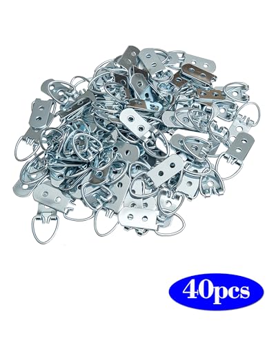 Image of 40 Pcs D-Ring Steel Picture Hangers, Heavy Duty Double Holes Paintings Hook
