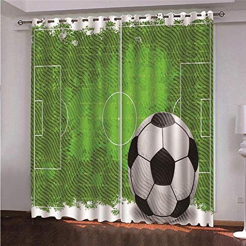 BSZHCT Isolation Thermique Rideaux Occultants de Fenêtre Fan de Football 2 Pièces Isolation Thermique à Oeillets Rideaux pour Chambre Enfant Garcon 150 cm x...