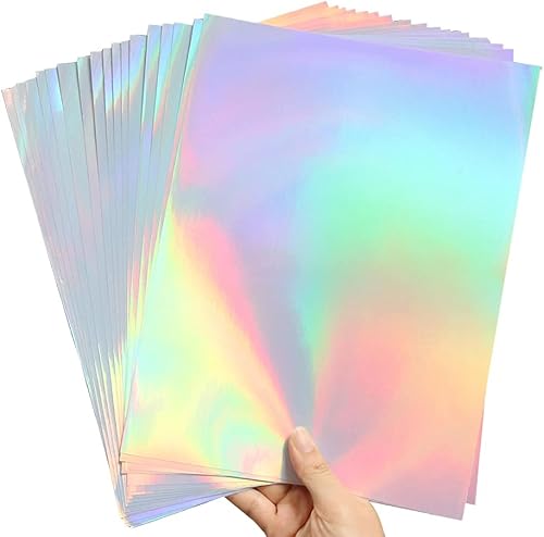 AWEELON 20 piezas holográficas papel de vinilo imprimible etiqueta de papel para impresora láser de inyección de tinta tamaño A4