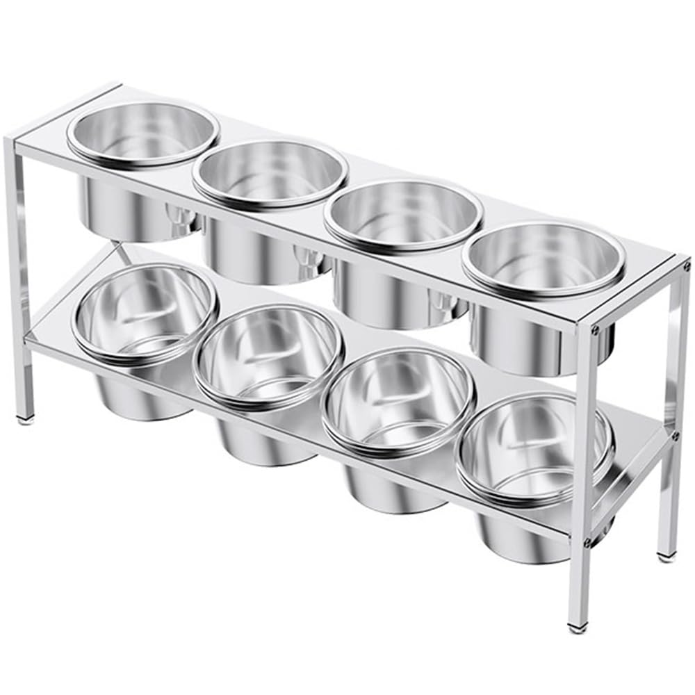 WDSOPK 10 Pans Stainless Steel Round Standing Spice Rack Depth 4IN,2 Row Multiple Retractable Compartments Organizer Holder With Cover,Countertop Storage Seasoning (29x7.3x13.8in)