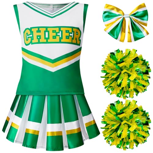 Spooktacular Creations Cheerleader-Kostüm für Mädchen, süßes Cheerleading-Outfit, grün-weiße Cheer-Uniform für Halloween Dress Up und Rollenspiel-L