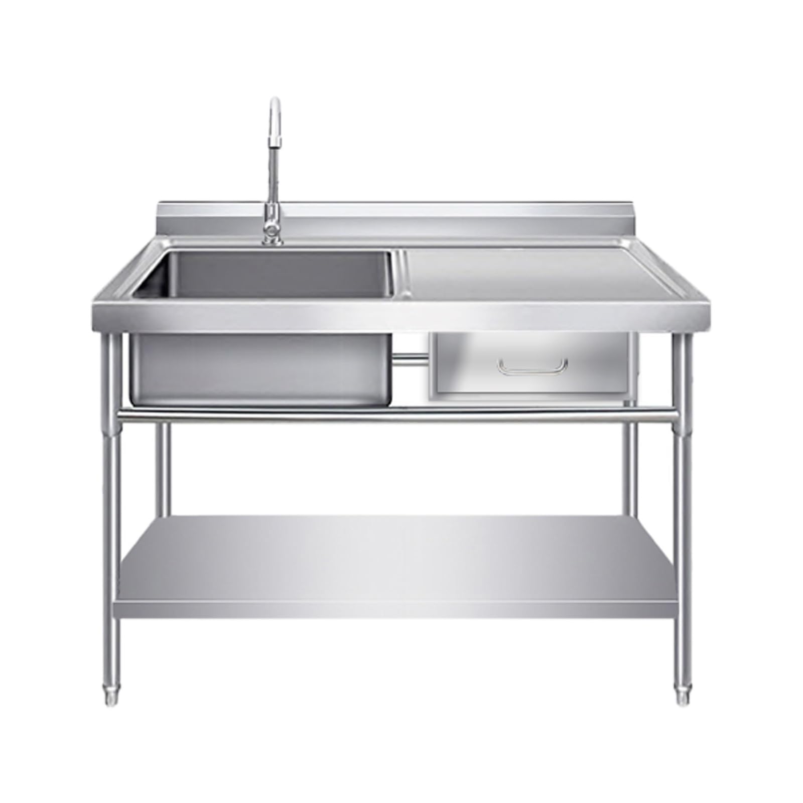 SDdPulse Lavandino autoportante, lavanderia, lavello da giardino per esterni, lavello con cassetto, lavello per catering commerciale, con rubinetto dell'acqua calda e fredda, monocolore, 120 x 50 x 80