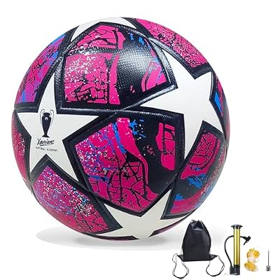 Professional Soccer Ball Size 5, Thermal Bonded Waterproof PU Match-Quality Training Ball with Pump