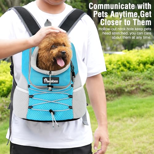 Pawaboo Pet Dog Carrier Rucksack, Puppy Dog Travel Carrier Front Pack for Small Medium Dogs Cats, Adjustable Breathable Dogs Carrying Backpack with Safety Strips for Hiking Travel Outdoor, Blue M