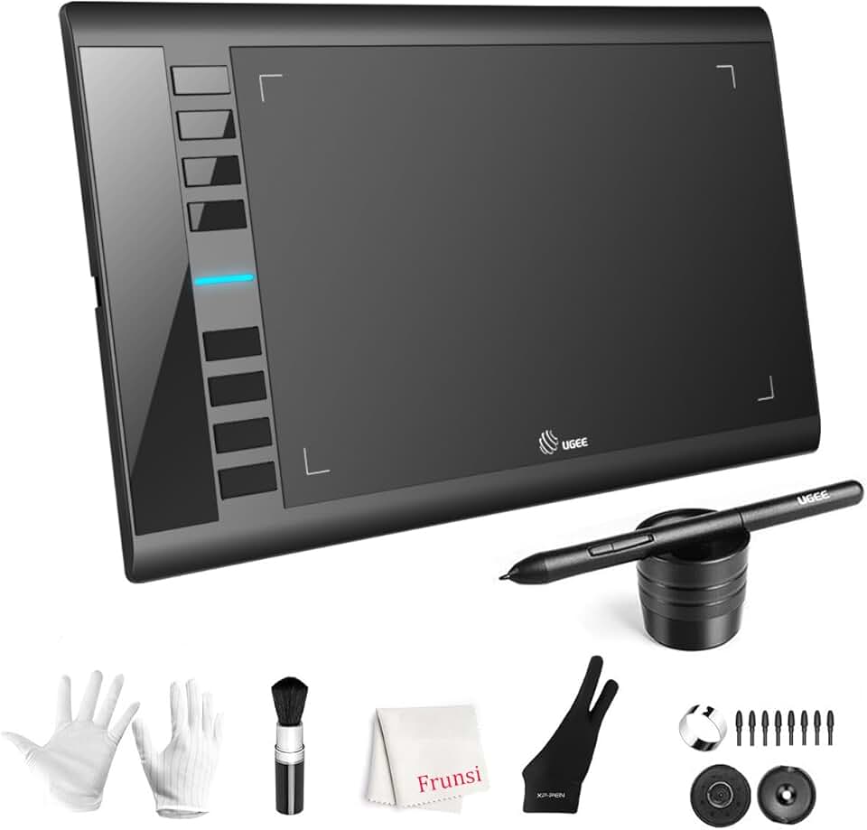 Tablet de desenho gráfico UGEE M708 25,4 x 15,2 cm Tablet de desenho grande com 8 teclas de atalho, Stylus passiva de 8192 níveis de pressão, UGEE M708 Tablet gráfico para pintura, design, esboço de criação de arte
