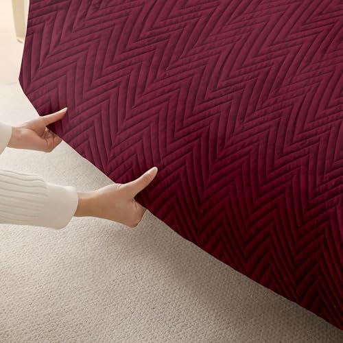 Image of Amazon Basics - Velvet Quilted Make Your Own Sofa Cover |2 Seater | Multi-Layered Fabric |120cm x 70cm | 350 GSM | Color - Maroon