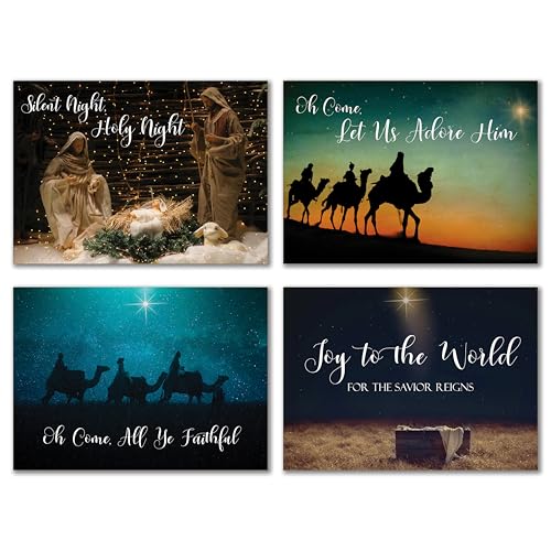 JBH Creations Scenes from Scripture Religious Christmas Cards with Bible Verses - Pack of 24