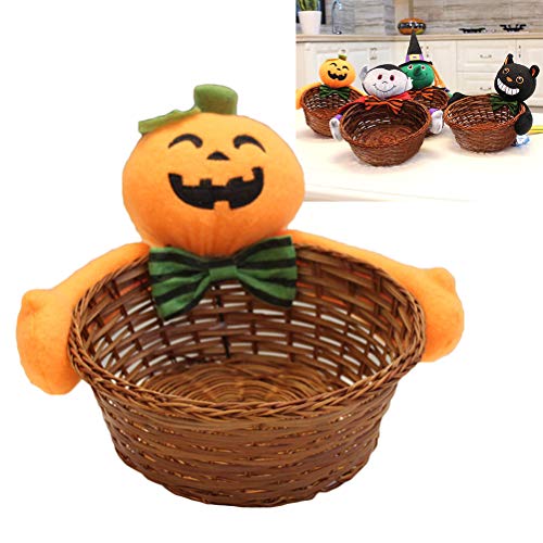 Cabilock Cesta de doces de Halloween com 2 peças, acessório decorativo criativo, cesta de bambu para