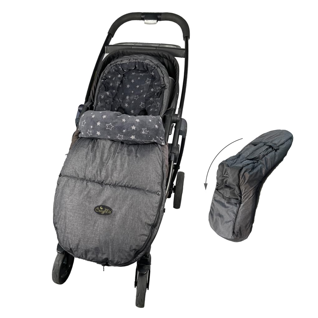 CozyMe Saco con Capucha para Cochecito, Manta con Capucha para Cochecito, Bolsa de banderines para Cochecito con Forro Polar Multiusos, Funda cálida para Cochecito de Invierno, M6-4T, Gris Jaspeado