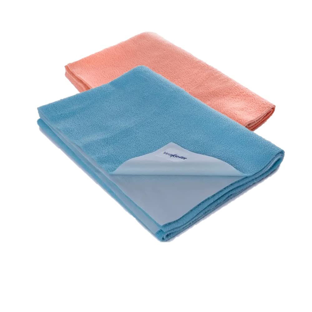 Wakefit Dry Sheet for New Born Baby | Waterproof Sheet for Toddler | Anti-Piling Fleece Extra Absorbent Quick Dry Sheet | Infant Bed Protector | Large (140x100 cms) | Aqua Blue & Orange - Set of 2