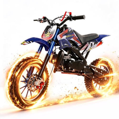 Image of 2026 New 50cc Dirt Bike for Kids 2-Stroke, Toddler Gas Powered Mini Bike with Front Rear Disc Brakes, Speeds up to 40KM /H, Gas Motorcycle for Children, Ideal Gifts for Boys Girls, Blue (Blue L)