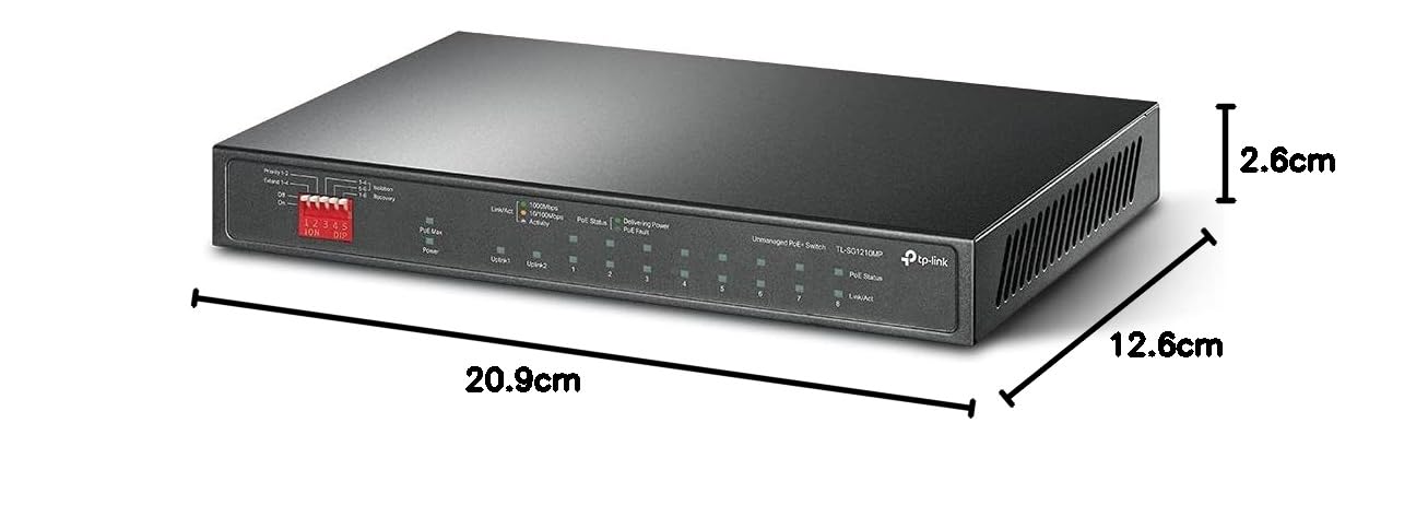 TP-Link TL-SG1210MP 10 Port Gigabit PoE LAN Switch (8 Gigabit PoE+ Ports, 1 Gigabit SFP Port, 123 W, IEEE-802.3af/at, Plug-and-Play, QoS, IGMP,lüfterlos) Schwarz