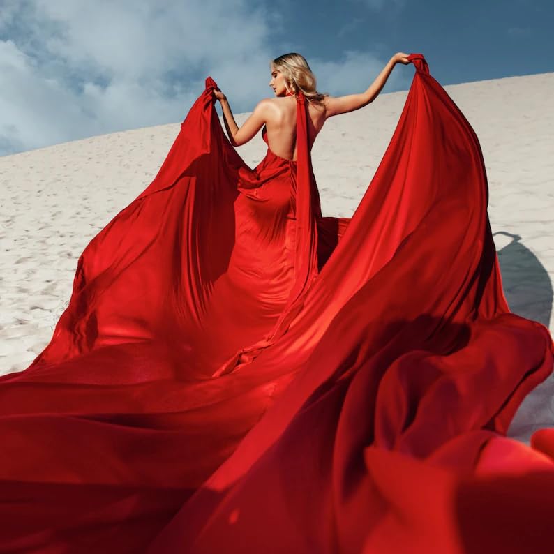 Elegant Red Gown with Flowing Train, Floor Length2