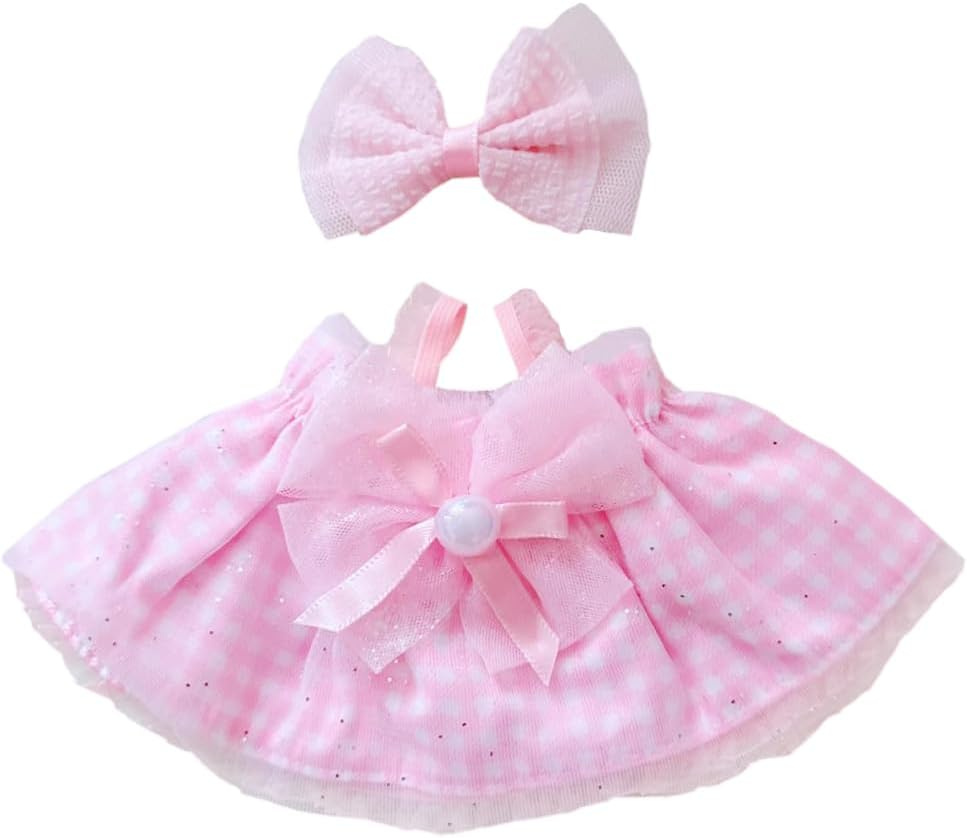 niannyyhouse 10cm-15cm 20cm Plush Doll Clothes Headdress Dress Stuffed Toy Dressup Compatible with 17cm Labubu Doll (Pink, 10cm-15cm)