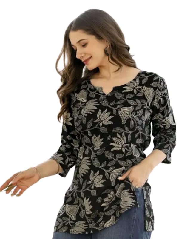 Image of SIROTA Rayon Short Top for Women | Tunic for Jeans | Western Short Kurti | Stylish Straight Ladies Kurta | Ethnic Kurta for Girls