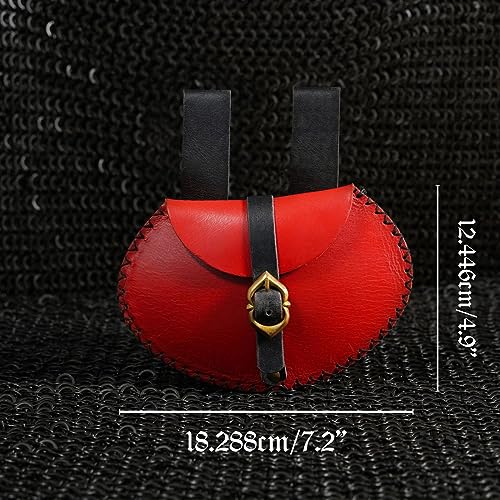 Medieval Waist Pack Medieval Genuine Leather Belt Pouch Vintage Belt Pouch LARP Waist Bag Renaissance Costume Accessories for Men Women - Red & Black, 4.9" X 7.2"3