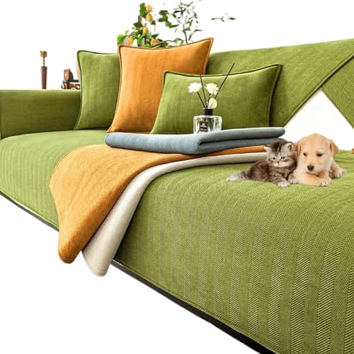 Housse de canapé en chenille verte 70x180 cm extensible et lavable