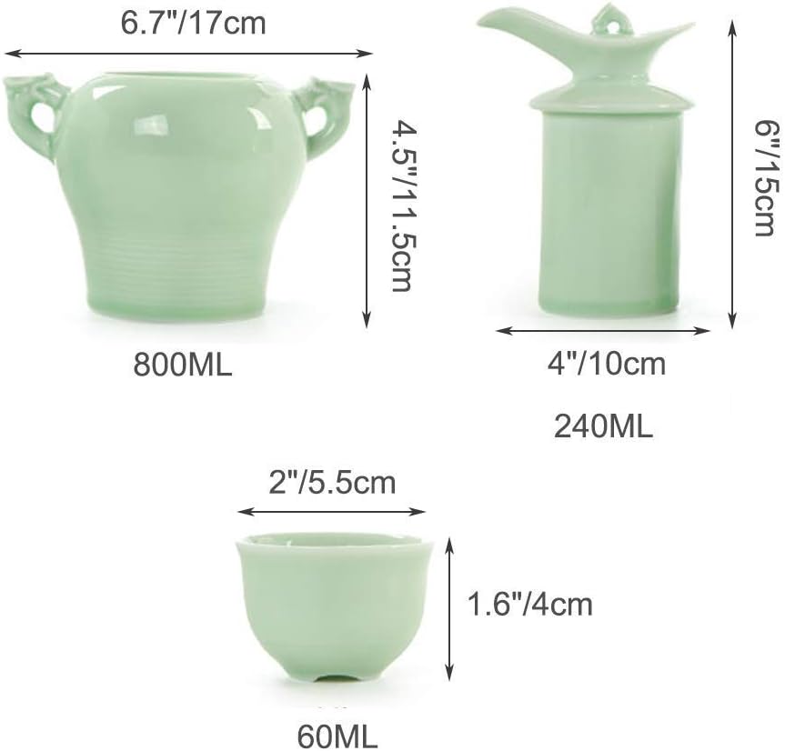 Tea Pots Japanese Sake Set 8 Pieces Sake Set with Warmer Traditional Celadon Cups Crafts for Warm/Cold Sake Service Best Gift for Family and Friends