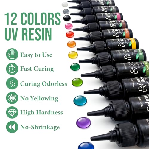 Image of UV Resin Jewelry Making Kit,12 Colors 240g Crystal Resin,Fast Curing Odorless & Colored UV Resin Kit with Light and Molds, DIY Jewelry Making Kit, Resina Starter Kits for Keychain and Earring