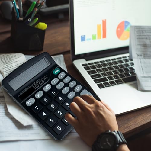 Diompirux 2 Pieza diseño Compacto Calculadora Básica, Calculadora de Escritorio Doble Potencia (Solar y batería), Calculadora Básica con Pantalla LCD Grande de 12 Dígitos, para Escuela,Hogar,Oficina - imagen 3