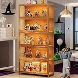 Scribora 5-stöckige Vitrine stehend, Curio-Schränke, Bücherregal mit Türen, transparente Acryltüren, Sammler-Vitrine für Wohnzimmer, Büro, Bücher, Spielzimmer (brauner Klapp)