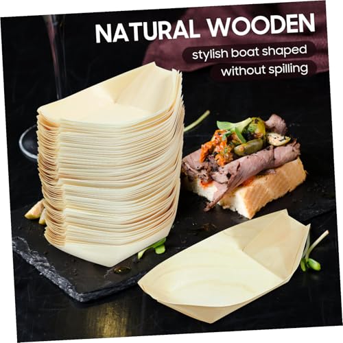 LOLIPPYY 100個 使い捨て天然木製寿司ボート 自然素材食品容器 和風デザート 前菜トレイ 業務用レストラン対応クロス防止食品盛り付け器