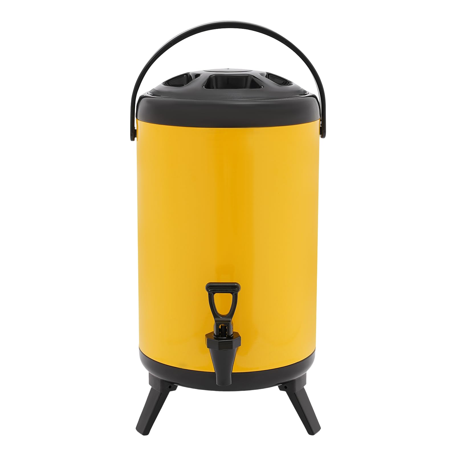 Distributore di bevande isolato da 10 l, per bevande calde e fredde, in acciaio inox, con perni, caraffa termica, contenitore per tè, caffè, succo (giallo)