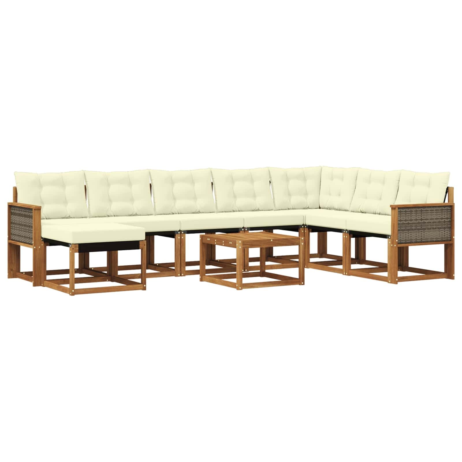 vidaXL Conjunto de sofás de Exterior con cojín 9 pcs Natural y Crema, Conjunto de sofá Moderno para jardín, Muebles Lounge Resistentes, sofá de Patio, Asientos Junto a la Piscina