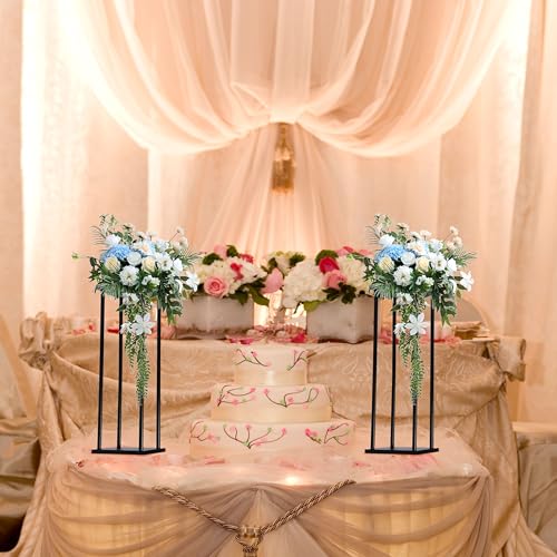 simprefine 2 Pcs 28 Inches Matte Black Wedding Flower Stand Metal Vase Column Pillar Centerpiece for Event Party Reception Table Decoration by simprefine - Image 3