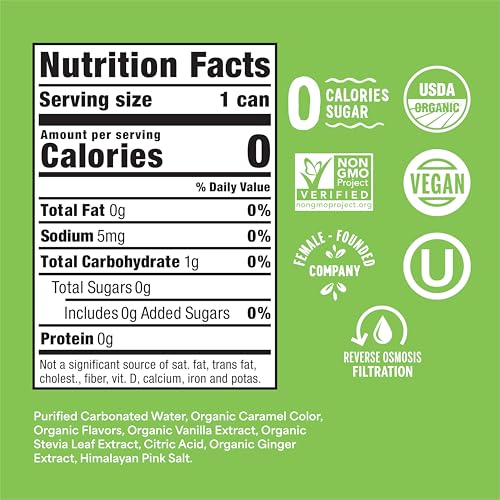 Image of Nixie Organic Zero Sugar Soda, Ginger Ale, Healthy Soda Pop, Non-GMO, 0 Sugar, 0 Calories, Caffeine Free, 12oz Cans (12 Pack)