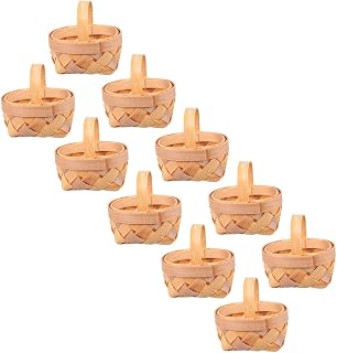 GANAZONO Small Easter Basket Easter Basket Woven 10Pcs Mini Wooden Woven Basket with Handles Miniature Flower Baskets Wedding Candy Baskets Wedding Party Favors Wicker Easter Basket Tiny Basket