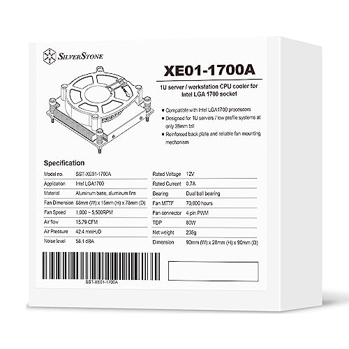 Image of SilverStone Technology XE01-1700A 1U Server Workstation CPU Cooler for Intel LGA1700 Socket SST-XE01-1700A